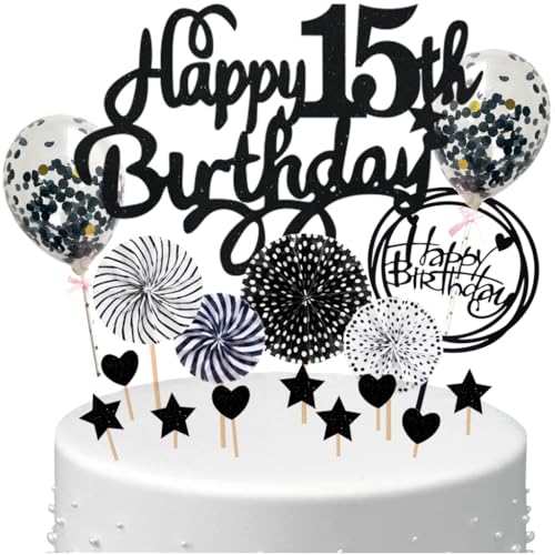 Anlgdi Happy 15th Birthday Tortendeko 15 Jahre Mädchen, Schwarz Tortendeko 15 Geburtstag Kuchen Deko 15 Geburtstag Mädchen, Glitter Cake Topper 15. Deko für Geburstagstorte Deko 15 Jahre Mädchen Junge Anlgdi Happy 15th Birthday Tortendeko 15 Jahre Mädchen, Schwarz Tortendeko 15 Geburtstag Kuchen Deko 15 Geburtstag Mädchen, Glitter Cake Topper 15. Deko für Geburstagstorte Deko 15 Jahre Mädchen Junge von Anlgdi