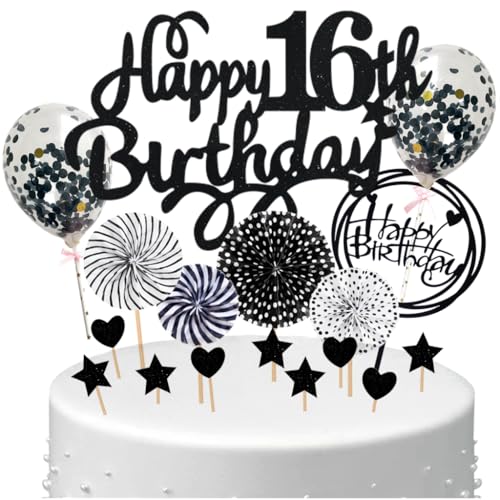 Anlgdi Happy 16th Birthday Tortendeko 16 Jahre Mädchen, Schwarz Tortendeko 16 Geburtstag Kuchen Deko 16 Geburtstag Mädchen, Glitter Cake Topper 16. Deko für Geburstagstorte Deko 16 Jahre Mädchen Junge Anlgdi Happy 16th Birthday Tortendeko 16 Jahre Mädchen, Schwarz Tortendeko 16 Geburtstag Kuchen Deko 16 Geburtstag Mädchen, Glitter Cake Topper 16. Deko für Geburstagstorte Deko 16 Jahre Mädchen Junge von Anlgdi