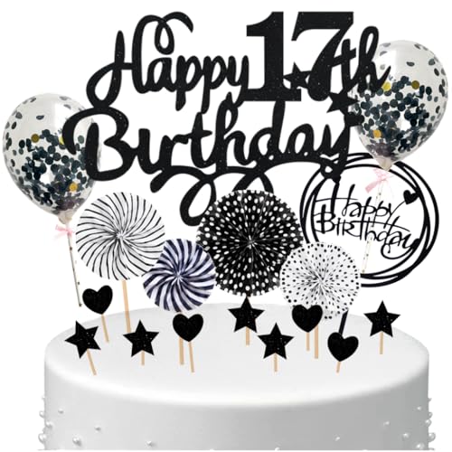 Anlgdi Happy 17th Birthday Tortendeko 17 Jahre Mädchen, Schwarz Tortendeko 17 Geburtstag Kuchen Deko 17 Geburtstag Mädchen, Glitter Cake Topper 17. Deko für Geburstagstorte Deko 17 Jahre Mädchen Junge von Anlgdi