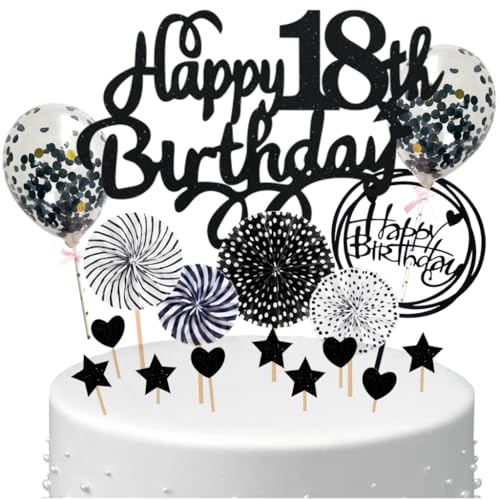 Anlgdi Happy 18th Birthday Tortendeko 18 Jahre Mädchen, Schwarz Tortendeko 18 Geburtstag Kuchen Deko 18 Geburtstag Mädchen, Glitter Cake Topper 18. Deko für Geburstagstorte Deko 18 Jahre Mädchen Junge Anlgdi Happy 18th Birthday Tortendeko 18 Jahre Mädchen, Schwarz Tortendeko 18 Geburtstag Kuchen Deko 18 Geburtstag Mädchen, Glitter Cake Topper 18. Deko für Geburstagstorte Deko 18 Jahre Mädchen Junge von Anlgdi