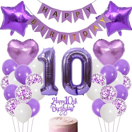 Anlgdi Luftballons 10. Geburtstag Dekoration, Lila Tortendeko Geburtstags 10 Jahre Junge, Geburtstagsdeko 10 Jahre Jungen Mädchen, Happy Birthday Banner für 10. Geburtstag Kinder Party Dekoration Anlgdi Luftballons 10. Geburtstag Dekoration, Lila Tortendeko Geburtstags 10 Jahre Junge, Geburtstagsdeko 10 Jahre Jungen Mädchen, Happy Birthday Banner für 10. Geburtstag Kinder Party Dekoration von Anlgdi