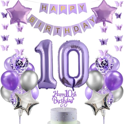 Anlgdi Luftballons 10. Geburtstag Dekoration, Lila Tortendeko Geburtstag 10 Jahre Junge, Geburtstagsdeko 10 Jahre Jungen Mädchen, Happy Birthday Banner für 10. Geburtstag Kinder Party Dekoration Anlgdi Luftballons 10. Geburtstag Dekoration, Lila Tortendeko Geburtstag 10 Jahre Junge, Geburtstagsdeko 10 Jahre Jungen Mädchen, Happy Birthday Banner für 10. Geburtstag Kinder Party Dekoration von Anlgdi