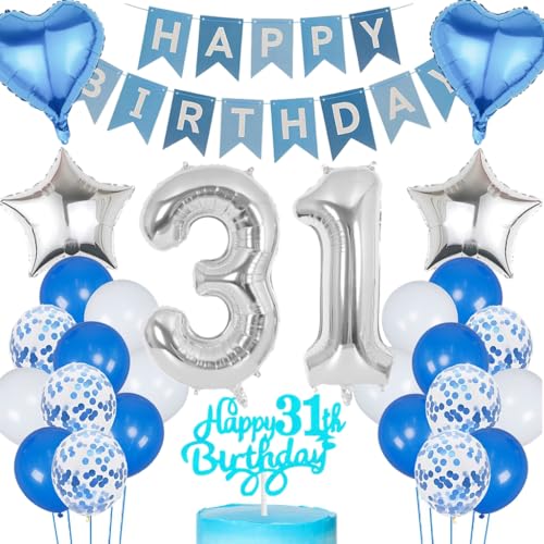 Anlgdi Blau Silber Luftballons 31. Geburtstag Dekoration, Tortendeko Geburtstag 31 Jahre Mann, Geburtstagsdeko 31 Jahre Mann Frau, Deko 31 Jahre Geburtstag Männer, Happy Birthday 31. Frauen Geburtstag Anlgdi Blau Silber Luftballons 31. Geburtstag Dekoration, Tortendeko Geburtstag 31 Jahre Mann, Geburtstagsdeko 31 Jahre Mann Frau, Deko 31 Jahre Geburtstag Männer, Happy Birthday 31. Frauen Geburtstag von Anlgdi