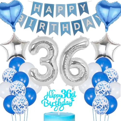 Anlgdi Blau Silber Luftballons 36. Geburtstag Dekoration, Tortendeko Geburtstag 36 Jahre Mann, Geburtstagsdeko 36 Jahre Mann Frau, Deko 36 Jahre Geburtstag Männer, Happy Birthday 36. Frauen Geburtstag Anlgdi Blau Silber Luftballons 36. Geburtstag Dekoration, Tortendeko Geburtstag 36 Jahre Mann, Geburtstagsdeko 36 Jahre Mann Frau, Deko 36 Jahre Geburtstag Männer, Happy Birthday 36. Frauen Geburtstag von Anlgdi