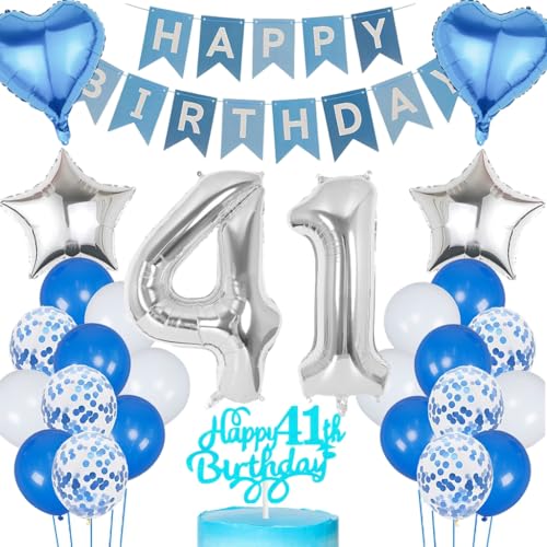 Anlgdi Blau Silber Luftballons 41. Geburtstag Dekoration, Tortendeko Geburtstag 41 Jahre Mann, Geburtstagsdeko 41 Jahre Mann Frau, Deko 41 Jahre Geburtstag Männer, Happy Birthday 41. Frauen Geburtstag Anlgdi Blau Silber Luftballons 41. Geburtstag Dekoration, Tortendeko Geburtstag 41 Jahre Mann, Geburtstagsdeko 41 Jahre Mann Frau, Deko 41 Jahre Geburtstag Männer, Happy Birthday 41. Frauen Geburtstag von Anlgdi