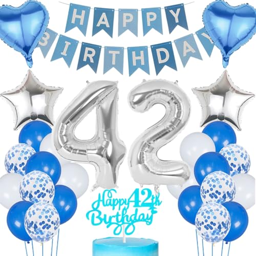 Anlgdi Blau Silber Luftballons 42. Geburtstag Dekoration, Tortendeko Geburtstag 42 Jahre Mann, Geburtstagsdeko 42 Jahre Mann Frau, Deko 42 Jahre Geburtstag Männer, Happy Birthday 42. Frauen Geburtstag Anlgdi Blau Silber Luftballons 42. Geburtstag Dekoration, Tortendeko Geburtstag 42 Jahre Mann, Geburtstagsdeko 42 Jahre Mann Frau, Deko 42 Jahre Geburtstag Männer, Happy Birthday 42. Frauen Geburtstag von Anlgdi