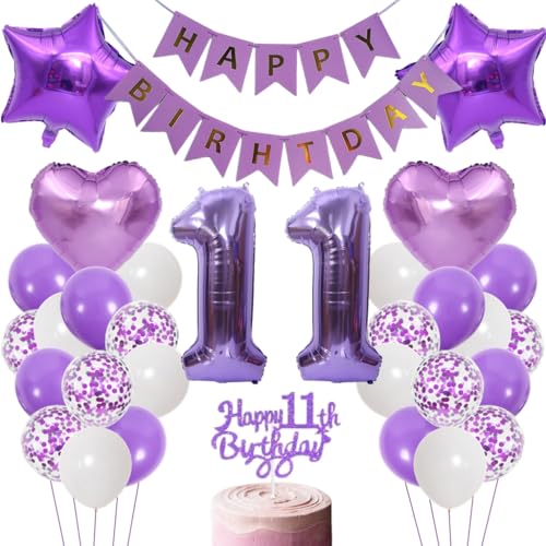 Anlgdi Luftballons 11. Geburtstag Dekoration, Lila Tortendeko Geburtstags 11 Jahre Junge, Geburtstagsdeko 11 Jahre Jungen Mädchen, Happy Birthday Banner für 11. Geburtstag Kinder Party Dekoration Anlgdi Luftballons 11. Geburtstag Dekoration, Lila Tortendeko Geburtstags 11 Jahre Junge, Geburtstagsdeko 11 Jahre Jungen Mädchen, Happy Birthday Banner für 11. Geburtstag Kinder Party Dekoration von Anlgdi