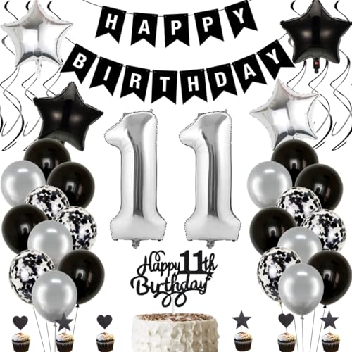 Anlgdi Luftballons 11. Geburtstag Dekoration, Schwarz Tortendeko Geburtstag 11 Jahre Junge, Geburtstagsdeko 11 Jahre Jungen Mädchen, Happy Birthday Banner für 11. Geburtstag Kinder Party Dekoration Anlgdi Luftballons 11. Geburtstag Dekoration, Schwarz Tortendeko Geburtstag 11 Jahre Junge, Geburtstagsdeko 11 Jahre Jungen Mädchen, Happy Birthday Banner für 11. Geburtstag Kinder Party Dekoration von Anlgdi