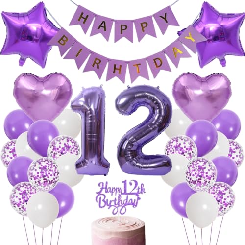Anlgdi Luftballons 12. Geburtstag Dekoration, Lila Tortendeko Geburtstags 12 Jahre Junge, Geburtstagsdeko 12 Jahre Jungen Mädchen, Happy Birthday Banner für 12. Geburtstag Kinder Party Dekoration Anlgdi Luftballons 12. Geburtstag Dekoration, Lila Tortendeko Geburtstags 12 Jahre Junge, Geburtstagsdeko 12 Jahre Jungen Mädchen, Happy Birthday Banner für 12. Geburtstag Kinder Party Dekoration von Anlgdi