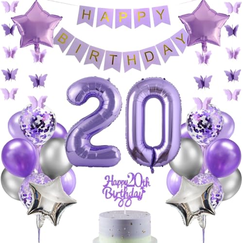 Anlgdi Luftballons 20. Geburtstag Dekoration, Lila Tortendeko Geburtstag 20 Jahre Mann, Geburtstagsdeko 20 Jahre Manner Frauen, Happy Birthday Banner für 20. Geburtstag MannerParty Dekoration Anlgdi Luftballons 20. Geburtstag Dekoration, Lila Tortendeko Geburtstag 20 Jahre Mann, Geburtstagsdeko 20 Jahre Manner Frauen, Happy Birthday Banner für 20. Geburtstag MannerParty Dekoration von Anlgdi