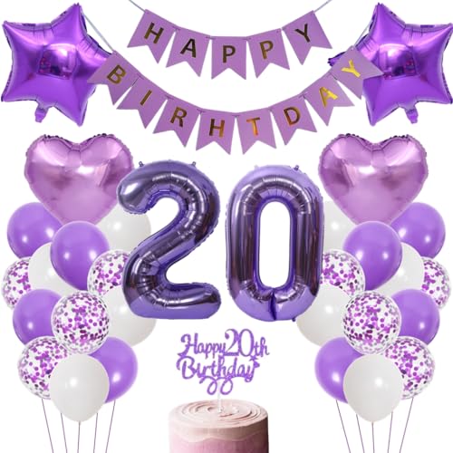Anlgdi Luftballons 20. Geburtstag Dekoration, Lila Tortendeko Geburtstags 20 Jahre Mann, Geburtstagsdeko 20 Jahre Manner Frauen, Happy Birthday Banner für 20. Geburtstag MannerParty Dekoration Anlgdi Luftballons 20. Geburtstag Dekoration, Lila Tortendeko Geburtstags 20 Jahre Mann, Geburtstagsdeko 20 Jahre Manner Frauen, Happy Birthday Banner für 20. Geburtstag MannerParty Dekoration von Anlgdi