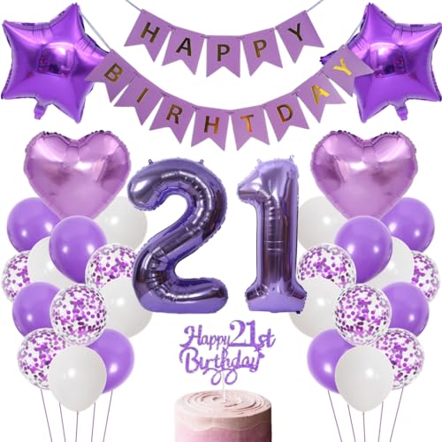 Anlgdi Luftballons 21. Geburtstag Dekoration, Lila Tortendeko Geburtstags 21 Jahre Mann, Geburtstagsdeko 21 Jahre Manner Frauen, Happy Birthday Banner für 21. Geburtstag MannerParty Dekoration Anlgdi Luftballons 21. Geburtstag Dekoration, Lila Tortendeko Geburtstags 21 Jahre Mann, Geburtstagsdeko 21 Jahre Manner Frauen, Happy Birthday Banner für 21. Geburtstag MannerParty Dekoration von Anlgdi