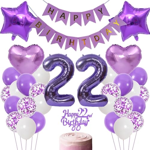 Anlgdi Luftballons 22. Geburtstag Dekoration, Lila Tortendeko Geburtstags 22 Jahre Mann, Geburtstagsdeko 22 Jahre Manner Frauen, Happy Birthday Banner für 22. Geburtstag MannerParty Dekoration Anlgdi Luftballons 22. Geburtstag Dekoration, Lila Tortendeko Geburtstags 22 Jahre Mann, Geburtstagsdeko 22 Jahre Manner Frauen, Happy Birthday Banner für 22. Geburtstag MannerParty Dekoration von Anlgdi