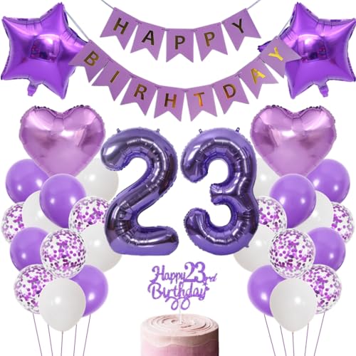 Anlgdi Luftballons 23. Geburtstag Dekoration, Lila Tortendeko Geburtstags 23 Jahre Mann, Geburtstagsdeko 23 Jahre Manner Frauen, Happy Birthday Banner für 23. Geburtstag MannerParty Dekoration von Anlgdi
