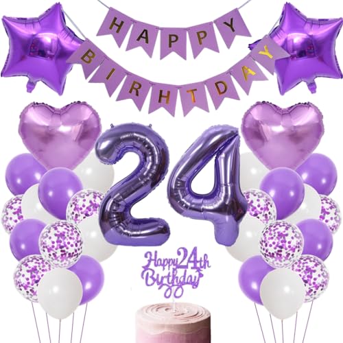 Anlgdi Luftballons 24. Geburtstag Dekoration, Lila Tortendeko Geburtstags 24 Jahre Mann, Geburtstagsdeko 24 Jahre Manner Frauen, Happy Birthday Banner für 24. Geburtstag MannerParty Dekoration Anlgdi Luftballons 24. Geburtstag Dekoration, Lila Tortendeko Geburtstags 24 Jahre Mann, Geburtstagsdeko 24 Jahre Manner Frauen, Happy Birthday Banner für 24. Geburtstag MannerParty Dekoration von Anlgdi