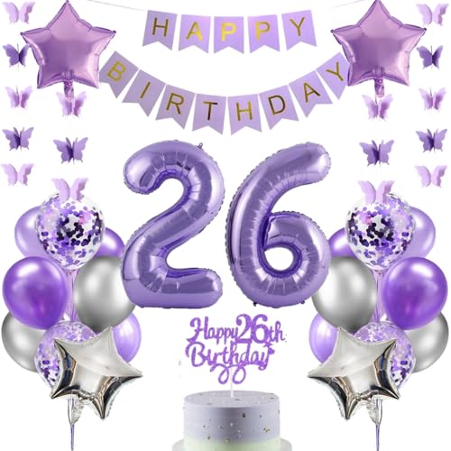 Anlgdi Luftballons 26. Geburtstag Dekoration, Lila Tortendeko Geburtstag 26 Jahre Mann, Geburtstagsdeko 26 Jahre Manner Frauen, Happy Birthday Banner für 26. Geburtstag MannerParty Dekoration Anlgdi Luftballons 26. Geburtstag Dekoration, Lila Tortendeko Geburtstag 26 Jahre Mann, Geburtstagsdeko 26 Jahre Manner Frauen, Happy Birthday Banner für 26. Geburtstag MannerParty Dekoration von Anlgdi