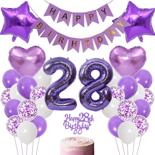 Anlgdi Luftballons 28. Geburtstag Dekoration, Lila Tortendeko Geburtstags 28 Jahre Mann, Geburtstagsdeko 28 Jahre Manner Frauen, Happy Birthday Banner für 28. Geburtstag MannerParty Dekoration Anlgdi Luftballons 28. Geburtstag Dekoration, Lila Tortendeko Geburtstags 28 Jahre Mann, Geburtstagsdeko 28 Jahre Manner Frauen, Happy Birthday Banner für 28. Geburtstag MannerParty Dekoration von Anlgdi