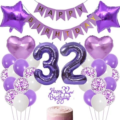 Anlgdi Luftballons 32. Geburtstag Dekoration, Lila Tortendeko Geburtstags 32 Jahre Mann, Geburtstagsdeko 32 Jahre Manner Frauen, Happy Birthday Banner für 32. Geburtstag MannerParty Dekoration Anlgdi Luftballons 32. Geburtstag Dekoration, Lila Tortendeko Geburtstags 32 Jahre Mann, Geburtstagsdeko 32 Jahre Manner Frauen, Happy Birthday Banner für 32. Geburtstag MannerParty Dekoration von Anlgdi