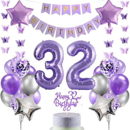 Anlgdi Luftballons 32. Geburtstag Dekoration, Lila Tortendeko Geburtstag 32 Jahre Mann, Geburtstagsdeko 32 Jahre Manner Frauen, Happy Birthday Banner für 32. Geburtstags MannerParty Dekoration Anlgdi Luftballons 32. Geburtstag Dekoration, Lila Tortendeko Geburtstag 32 Jahre Mann, Geburtstagsdeko 32 Jahre Manner Frauen, Happy Birthday Banner für 32. Geburtstags MannerParty Dekoration von Anlgdi