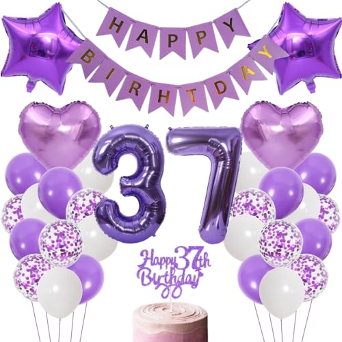 Anlgdi Luftballons 37. Geburtstag Dekoration, Lila Tortendeko Geburtstags 37 Jahre Mann, Geburtstagsdeko 37 Jahre Manner Frauen, Happy Birthday Banner für 37. Geburtstag MannerParty Dekoration Anlgdi Luftballons 37. Geburtstag Dekoration, Lila Tortendeko Geburtstags 37 Jahre Mann, Geburtstagsdeko 37 Jahre Manner Frauen, Happy Birthday Banner für 37. Geburtstag MannerParty Dekoration von Anlgdi