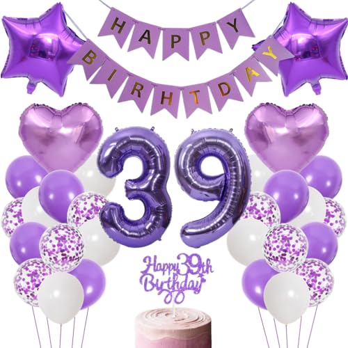 Anlgdi Luftballons 39. Geburtstag Dekoration, Lila Tortendeko Geburtstags 39 Jahre Mann, Geburtstagsdeko 39 Jahre Manner Frauen, Happy Birthday Banner für 39. Geburtstag MannerParty Dekoration Anlgdi Luftballons 39. Geburtstag Dekoration, Lila Tortendeko Geburtstags 39 Jahre Mann, Geburtstagsdeko 39 Jahre Manner Frauen, Happy Birthday Banner für 39. Geburtstag MannerParty Dekoration von Anlgdi