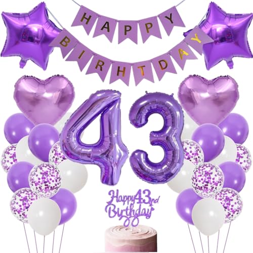 Anlgdi Luftballons 43. Geburtstag Dekoration, Lila Tortendeko Geburtstags 43 Jahre Mann, Geburtstagsdeko 43 Jahre Manner Frauen, Happy Birthday Banner für 43. Geburtstag MannerParty Dekoration Anlgdi Luftballons 43. Geburtstag Dekoration, Lila Tortendeko Geburtstags 43 Jahre Mann, Geburtstagsdeko 43 Jahre Manner Frauen, Happy Birthday Banner für 43. Geburtstag MannerParty Dekoration von Anlgdi