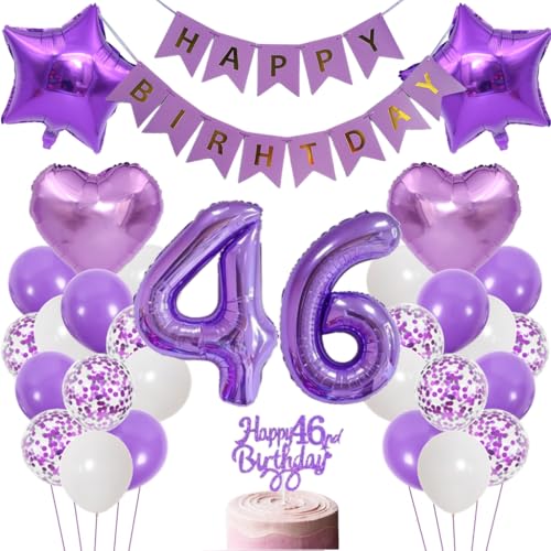 Anlgdi Luftballons 46. Geburtstag Dekoration, Lila Tortendeko Geburtstags 46 Jahre Mann, Geburtstagsdeko 46 Jahre Manner Frauen, Happy Birthday Banner für 46. Geburtstag MannerParty Dekoration Anlgdi Luftballons 46. Geburtstag Dekoration, Lila Tortendeko Geburtstags 46 Jahre Mann, Geburtstagsdeko 46 Jahre Manner Frauen, Happy Birthday Banner für 46. Geburtstag MannerParty Dekoration von Anlgdi