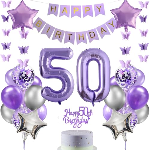 Anlgdi Luftballons 50. Geburtstag Dekoration, Lila Tortendeko Geburtstag 50 Jahre Mann, Geburtstagsdeko 50 Jahre Manner Frauen, Happy Birthday Banner für 50. Geburtstags MannerParty Dekoration Anlgdi Luftballons 50. Geburtstag Dekoration, Lila Tortendeko Geburtstag 50 Jahre Mann, Geburtstagsdeko 50 Jahre Manner Frauen, Happy Birthday Banner für 50. Geburtstags MannerParty Dekoration von Anlgdi