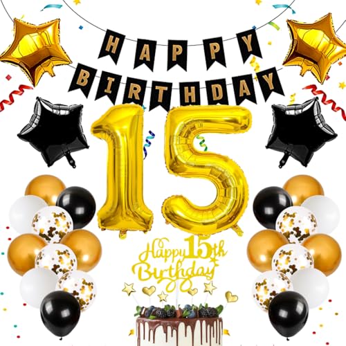 Anlgdi Schwarz Gold 15. Geburtstag Dekoration, Luftballon 15. Geburtstag Junge Deko, Gold Tortendeko Geburtstag 15 Jahre Junge, Deko 15. Geburtstag Mädchen, Folienballon 15 Geburtstag Junge Dekoration Anlgdi Schwarz Gold 15. Geburtstag Dekoration, Luftballon 15. Geburtstag Junge Deko, Gold Tortendeko Geburtstag 15 Jahre Junge, Deko 15. Geburtstag Mädchen, Folienballon 15 Geburtstag Junge Dekoration von Anlgdi