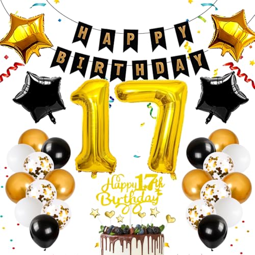 Anlgdi Schwarz Gold 17. Geburtstag Dekoration, Luftballon 17. Geburtstag Junge Deko, Gold Tortendeko Geburtstag 17 Jahre Junge, Deko 17. Geburtstag Mädchen, Folienballon 17 Geburtstag Junge Dekoration Anlgdi Schwarz Gold 17. Geburtstag Dekoration, Luftballon 17. Geburtstag Junge Deko, Gold Tortendeko Geburtstag 17 Jahre Junge, Deko 17. Geburtstag Mädchen, Folienballon 17 Geburtstag Junge Dekoration von Anlgdi
