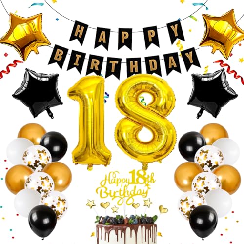 Anlgdi Schwarz Gold 18. Geburtstag Dekoration, Luftballon 18. Geburtstag Junge Deko, Gold Tortendeko Geburtstag 18 Jahre Junge, Deko 18. Geburtstag Mädchen, Folienballon 18 Geburtstag Junge Dekoration Anlgdi Schwarz Gold 18. Geburtstag Dekoration, Luftballon 18. Geburtstag Junge Deko, Gold Tortendeko Geburtstag 18 Jahre Junge, Deko 18. Geburtstag Mädchen, Folienballon 18 Geburtstag Junge Dekoration von Anlgdi
