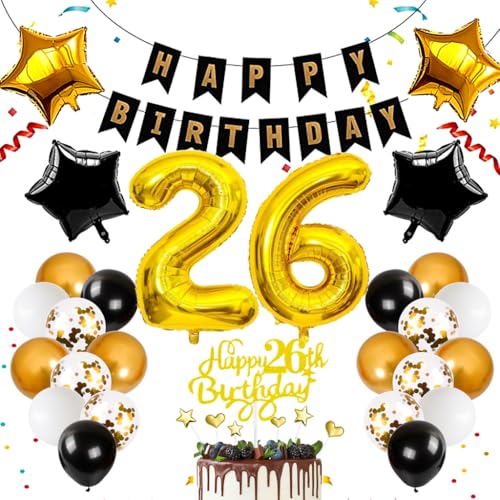 Anlgdi Schwarz Gold 26. Geburtstag Dekoration, Luftballon 26. Geburtstag Mann Deko, Blau Tortendeko Geburtstags 26Jahre Männer, Deko 26. Geburtstags Frauen, Folienballon 26 Dekoration Anlgdi Schwarz Gold 26. Geburtstag Dekoration, Luftballon 26. Geburtstag Mann Deko, Blau Tortendeko Geburtstags 26Jahre Männer, Deko 26. Geburtstags Frauen, Folienballon 26 Dekoration von Anlgdi