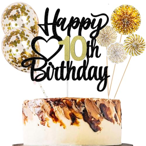 Anlgdi Tortendeko 10 Geburtstag Mädchen Junge, Kuchen Topper 10. Geburtstag Mädchen, Cake Topper Happy 10th Birthday Schwarz Gold, Glitter Kuchen Deko 10. Deko für Geburstagstorte Deko 10 Jahre Kinder Anlgdi Tortendeko 10 Geburtstag Mädchen Junge, Kuchen Topper 10. Geburtstag Mädchen, Cake Topper Happy 10th Birthday Schwarz Gold, Glitter Kuchen Deko 10. Deko für Geburstagstorte Deko 10 Jahre Kinder von Anlgdi