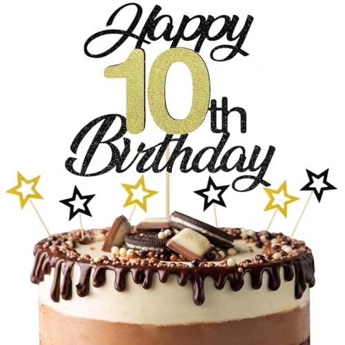 Anlgdi Tortendeko 10. Geburtstag Junge, Kuchendeko 10. Geburtstag Mädchen, Kuchen Topper Happy 10th Birthday Schwarz, Glitzer Cake Topper 10 Jahr Torte Kuchen Deko für Geburstagstorte Deko 10. Kinder Anlgdi Tortendeko 10. Geburtstag Junge, Kuchendeko 10. Geburtstag Mädchen, Kuchen Topper Happy 10th Birthday Schwarz, Glitzer Cake Topper 10 Jahr Torte Kuchen Deko für Geburstagstorte Deko 10. Kinder von Anlgdi