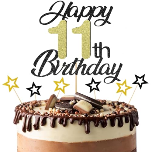 Anlgdi Tortendeko 11. Geburtstag Junge, Kuchendeko 11. Geburtstag Mädchen, Kuchen Topper Happy 11th Birthday Schwarz, Glitzer Cake Topper 11 Jahr Torte Kuchen Deko für Geburstagstorte Deko 11. Kinder Anlgdi Tortendeko 11. Geburtstag Junge, Kuchendeko 11. Geburtstag Mädchen, Kuchen Topper Happy 11th Birthday Schwarz, Glitzer Cake Topper 11 Jahr Torte Kuchen Deko für Geburstagstorte Deko 11. Kinder von Anlgdi