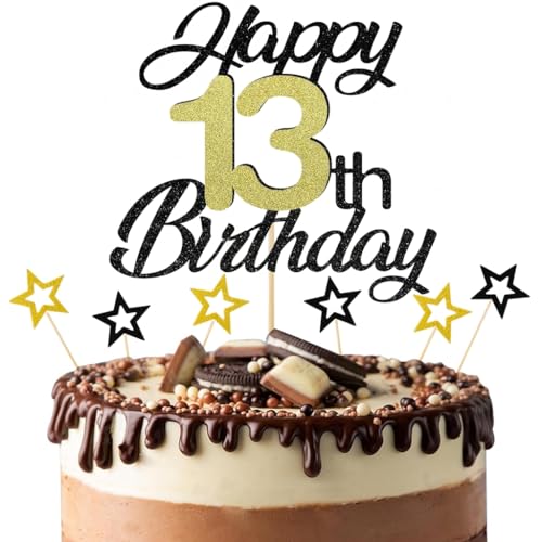 Anlgdi Tortendeko 13. Geburtstag Junge, Kuchendeko 13. Geburtstag Mädchen, Kuchen Topper Happy 13th Birthday Schwarz, Glitzer Cake Topper 13 Jahr Torte Kuchen Deko für Geburstagstorte Deko 13. Kinder Anlgdi Tortendeko 13. Geburtstag Junge, Kuchendeko 13. Geburtstag Mädchen, Kuchen Topper Happy 13th Birthday Schwarz, Glitzer Cake Topper 13 Jahr Torte Kuchen Deko für Geburstagstorte Deko 13. Kinder von Anlgdi
