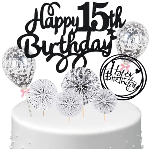 Anlgdi Tortendeko 15 Geburtstag Mädchen Junge, Kuchen Topper 15. Geburtstag Mädchen, Cake Topper Happy 15th Birthday Schwarz Silber, Kuchen Deko 15. Deko für Geburstagstorte Deko 15 Jahre Kinder Anlgdi Tortendeko 15 Geburtstag Mädchen Junge, Kuchen Topper 15. Geburtstag Mädchen, Cake Topper Happy 15th Birthday Schwarz Silber, Kuchen Deko 15. Deko für Geburstagstorte Deko 15 Jahre Kinder von Anlgdi