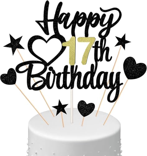 Anlgdi Tortendeko 17. Geburtstag Junge, Kuchen Topper 17. Geburtstag Mädchen, Kuchendeko Happy 17th Birthday Schwarz, Glitzer Cake Topper 17 Jahre Torte Kuchen Deko für Geburstagstorte Deko 17. Kinder Anlgdi Tortendeko 17. Geburtstag Junge, Kuchen Topper 17. Geburtstag Mädchen, Kuchendeko Happy 17th Birthday Schwarz, Glitzer Cake Topper 17 Jahre Torte Kuchen Deko für Geburstagstorte Deko 17. Kinder von Anlgdi