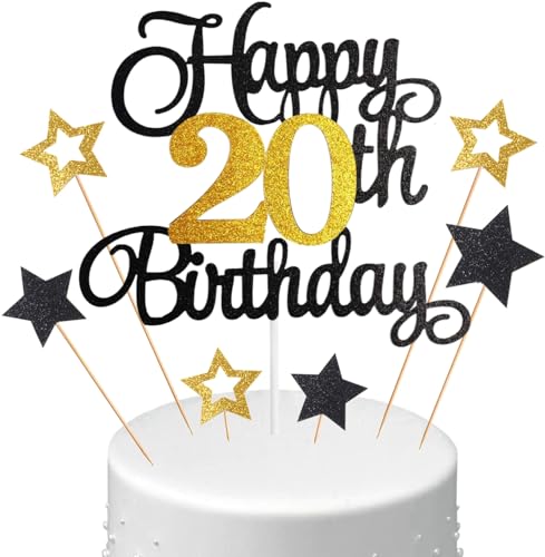 Anlgdi Tortendeko 20. Geburtstag Mann, Kuchen Topper 20. Geburtstag Frau, Cake Topper Happy 20th Birthday, Glitzer Cake Topper 20. Jahr Torte Kuchen Deko für Geburstagstorte Deko 20. Männer Frauen Anlgdi Tortendeko 20. Geburtstag Mann, Kuchen Topper 20. Geburtstag Frau, Cake Topper Happy 20th Birthday, Glitzer Cake Topper 20. Jahr Torte Kuchen Deko für Geburstagstorte Deko 20. Männer Frauen von Anlgdi
