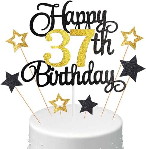 Anlgdi Tortendeko 37. Geburtstag Mann, Kuchen Topper 37. Geburtstag Frau, Cake Topper Happy 37th Birthday, Glitzer Cake Topper 37. Jahr Torte Kuchen Deko für Geburstagstorte Deko 37. Männer Frauen von Anlgdi