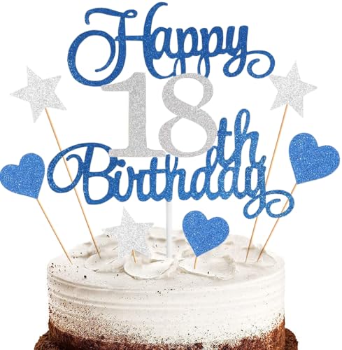 Anlgdi Tortendeko Happy 18th Birthday Deko Kuchen Topper 18. Geburtstag Mädchen, Cake Topper 18. Geburtstag Junge Blau, Kuchendeko 18 Jahre Torte Kuchen Deko für Geburstagstorte Deko 18. Mädchen Junge Anlgdi Tortendeko Happy 18th Birthday Deko Kuchen Topper 18. Geburtstag Mädchen, Cake Topper 18. Geburtstag Junge Blau, Kuchendeko 18 Jahre Torte Kuchen Deko für Geburstagstorte Deko 18. Mädchen Junge von Anlgdi