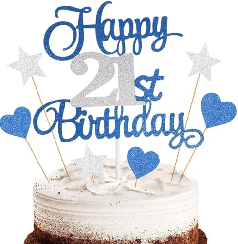 Anlgdi Tortendeko Happy 21th Birthday Deko Kuchen Topper 21. Geburtstag Frau, Cake Topper 21. Geburtstag Mann Blau, Kuchendeko 21 Jahre Torte Kuchen Deko für Geburstagstorte Deko 21. Männer Frauen Anlgdi Tortendeko Happy 21th Birthday Deko Kuchen Topper 21. Geburtstag Frau, Cake Topper 21. Geburtstag Mann Blau, Kuchendeko 21 Jahre Torte Kuchen Deko für Geburstagstorte Deko 21. Männer Frauen von Anlgdi