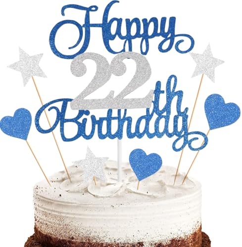 Anlgdi Tortendeko Happy 22th Birthday Deko Kuchen Topper 22. Geburtstag Frau, Cake Topper 22. Geburtstag Mann Blau, Kuchendeko 22 Jahre Torte Kuchen Deko für Geburstagstorte Deko 22. Männer Frauen Anlgdi Tortendeko Happy 22th Birthday Deko Kuchen Topper 22. Geburtstag Frau, Cake Topper 22. Geburtstag Mann Blau, Kuchendeko 22 Jahre Torte Kuchen Deko für Geburstagstorte Deko 22. Männer Frauen von Anlgdi