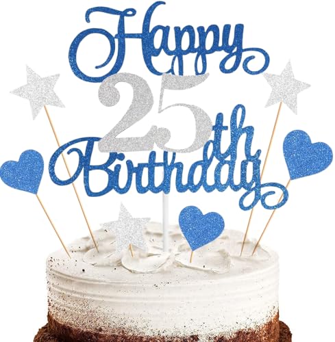 Anlgdi Tortendeko Happy 25th Birthday Deko Kuchen Topper 25. Geburtstag Frau, Cake Topper 25. Geburtstag Mann Blau, Kuchendeko 25 Jahre Torte Kuchen Deko für Geburstagstorte Deko 25. Männer Frauen Anlgdi Tortendeko Happy 25th Birthday Deko Kuchen Topper 25. Geburtstag Frau, Cake Topper 25. Geburtstag Mann Blau, Kuchendeko 25 Jahre Torte Kuchen Deko für Geburstagstorte Deko 25. Männer Frauen von Anlgdi