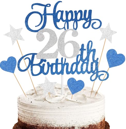 Anlgdi Tortendeko Happy 26th Birthday Deko Kuchen Topper 26. Geburtstag Frau, Cake Topper 26. Geburtstag Mann Blau, Kuchendeko 26 Jahre Torte Kuchen Deko für Geburstagstorte Deko 26. Männer Frauen Anlgdi Tortendeko Happy 26th Birthday Deko Kuchen Topper 26. Geburtstag Frau, Cake Topper 26. Geburtstag Mann Blau, Kuchendeko 26 Jahre Torte Kuchen Deko für Geburstagstorte Deko 26. Männer Frauen von Anlgdi