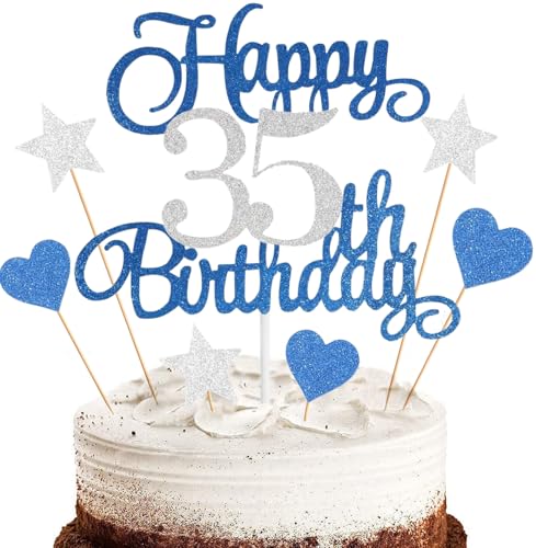 Anlgdi Tortendeko Happy 35th Birthday Deko Kuchen Topper 35. Geburtstag Frau, Cake Topper 35. Geburtstag Mann Blau, Kuchendeko 35 Jahre Torte Kuchen Deko für Geburstagstorte Deko 35. Männer Frauen Anlgdi Tortendeko Happy 35th Birthday Deko Kuchen Topper 35. Geburtstag Frau, Cake Topper 35. Geburtstag Mann Blau, Kuchendeko 35 Jahre Torte Kuchen Deko für Geburstagstorte Deko 35. Männer Frauen von Anlgdi