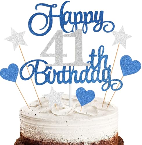 Anlgdi Tortendeko Happy 41th Birthday Deko Kuchen Topper 41. Geburtstag Frau, Cake Topper 41. Geburtstag Mann Blau, Kuchendeko 41 Jahre Torte Kuchen Deko für Geburstagstorte Deko 41. Männer Frauen Anlgdi Tortendeko Happy 41th Birthday Deko Kuchen Topper 41. Geburtstag Frau, Cake Topper 41. Geburtstag Mann Blau, Kuchendeko 41 Jahre Torte Kuchen Deko für Geburstagstorte Deko 41. Männer Frauen von Anlgdi