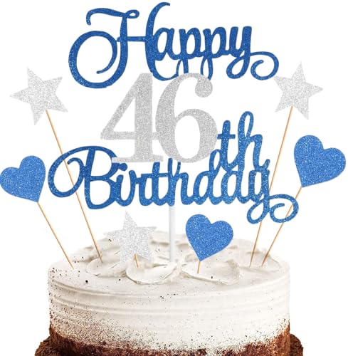 Anlgdi Tortendeko Happy 46th Birthday Deko Kuchen Topper 46. Geburtstag Frau, Cake Topper 46. Geburtstag Mann Blau, Kuchendeko 46 Jahre Torte Kuchen Deko für Geburstagstorte Deko 46. Männer Frauen Anlgdi Tortendeko Happy 46th Birthday Deko Kuchen Topper 46. Geburtstag Frau, Cake Topper 46. Geburtstag Mann Blau, Kuchendeko 46 Jahre Torte Kuchen Deko für Geburstagstorte Deko 46. Männer Frauen von Anlgdi