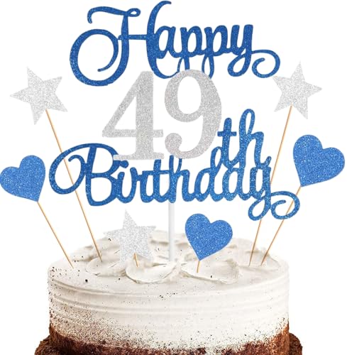 Anlgdi Tortendeko Happy 49th Birthday Deko Kuchen Topper 49. Geburtstag Frau, Cake Topper 49. Geburtstag Mann Blau, Kuchendeko 49 Jahre Torte Kuchen Deko für Geburstagstorte Deko 49. Männer Frauen Anlgdi Tortendeko Happy 49th Birthday Deko Kuchen Topper 49. Geburtstag Frau, Cake Topper 49. Geburtstag Mann Blau, Kuchendeko 49 Jahre Torte Kuchen Deko für Geburstagstorte Deko 49. Männer Frauen von Anlgdi
