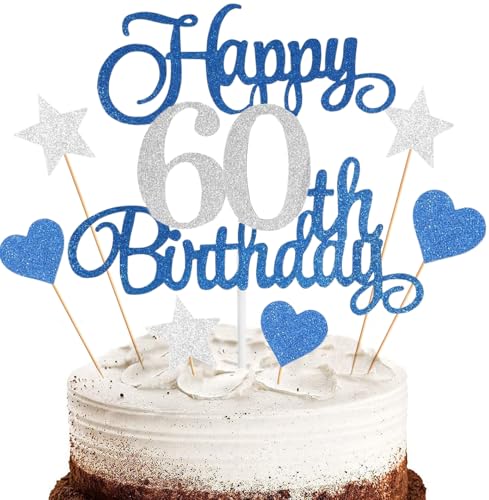 Anlgdi Tortendeko Happy 60th Birthday Deko Kuchen Topper 60. Geburtstag Frau, Cake Topper 60. Geburtstag Mann Blau, Kuchendeko 60 Jahre Torte Kuchen Deko für Geburstagstorte Deko 60. Männer Frauen Anlgdi Tortendeko Happy 60th Birthday Deko Kuchen Topper 60. Geburtstag Frau, Cake Topper 60. Geburtstag Mann Blau, Kuchendeko 60 Jahre Torte Kuchen Deko für Geburstagstorte Deko 60. Männer Frauen von Anlgdi